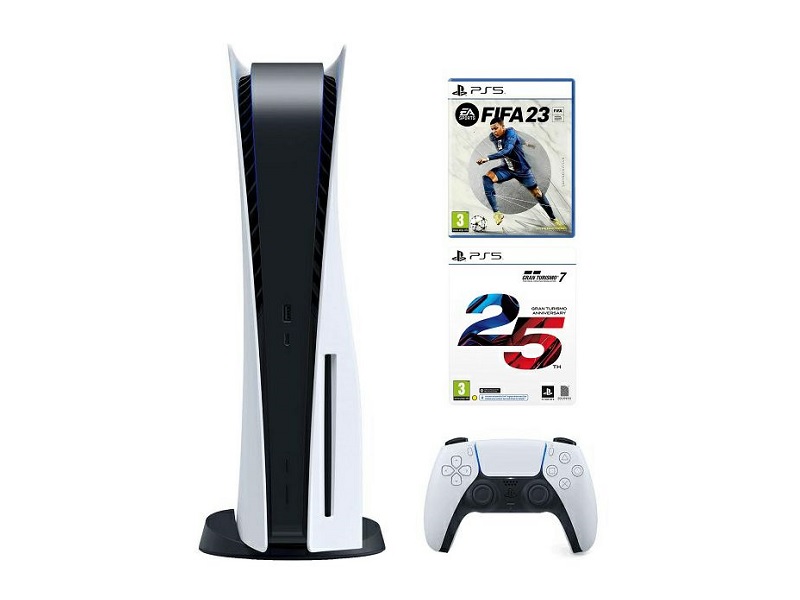 Playstation 5 konzola Blu-Ray izdanje + dodatni kontroler + 2 igre: FIFA23 + Gran Turismo 7