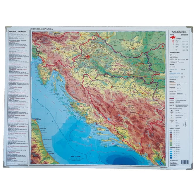 Mapa stolna Hrvatske obostrana 64x49 cm plastificirana Trsat