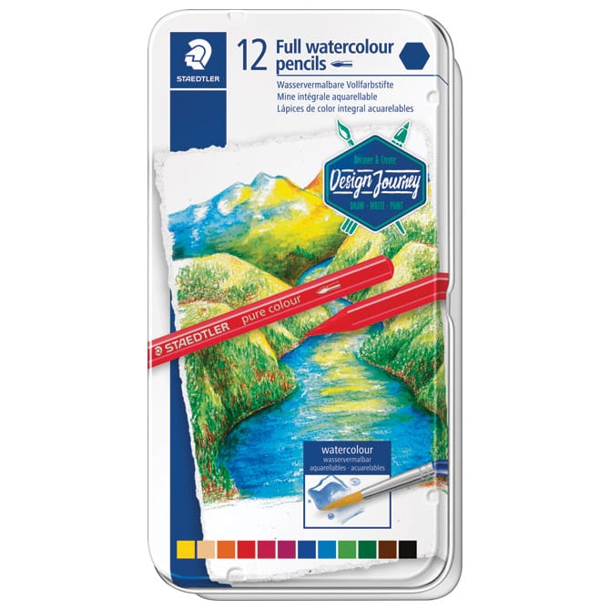 Boja vodena u olovci 12boja metalna kutija Full watercolor Design Journey Staedtler 14610G M12!!