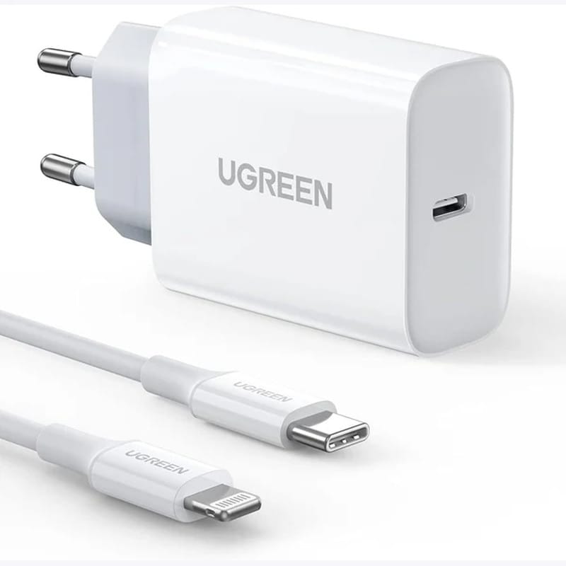 UGREEN 20W zidni punjač, USB-C PD3.0/QC4.0, bijeli + USB-C/Lightning kabel 1.0m
