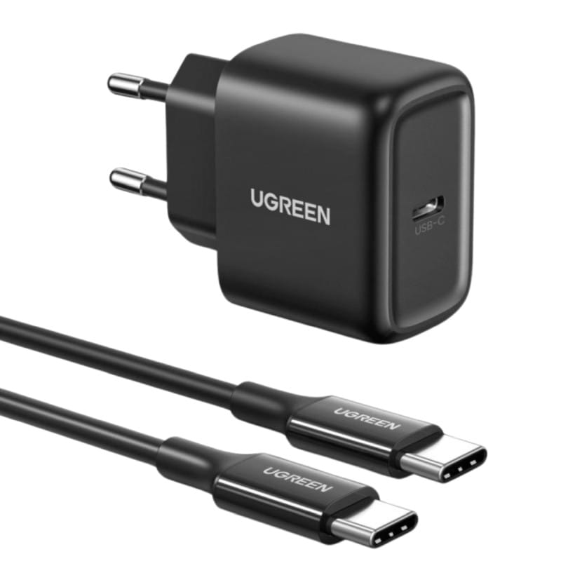 UGREEN 25W zidni punjač, USB-C, PD3.0/QC crni + USB-C/USB-C kabel 2.0m