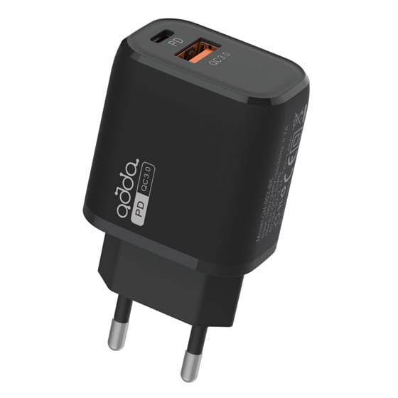 Adda CH-002-BK Fusion Fast Charger 2u1 QC3.0 USB-A + PD 20W Type-C crni