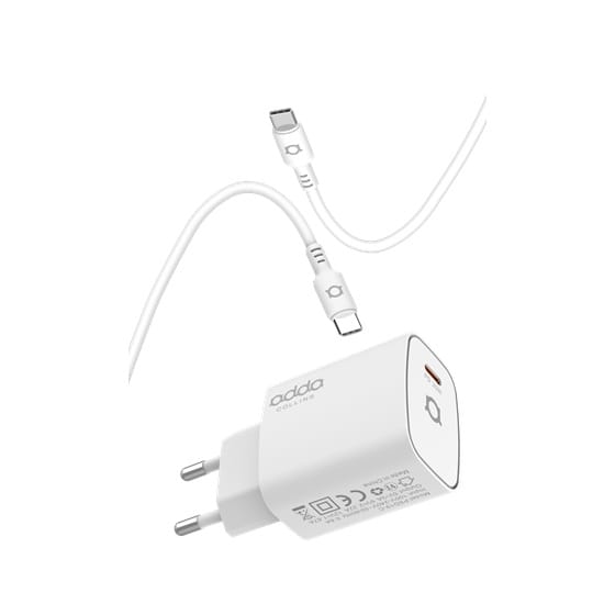Adda Collins CH-051-WH zidni punjač 20w, Type-c, s Type-C na Type-C kabelom, bijeli