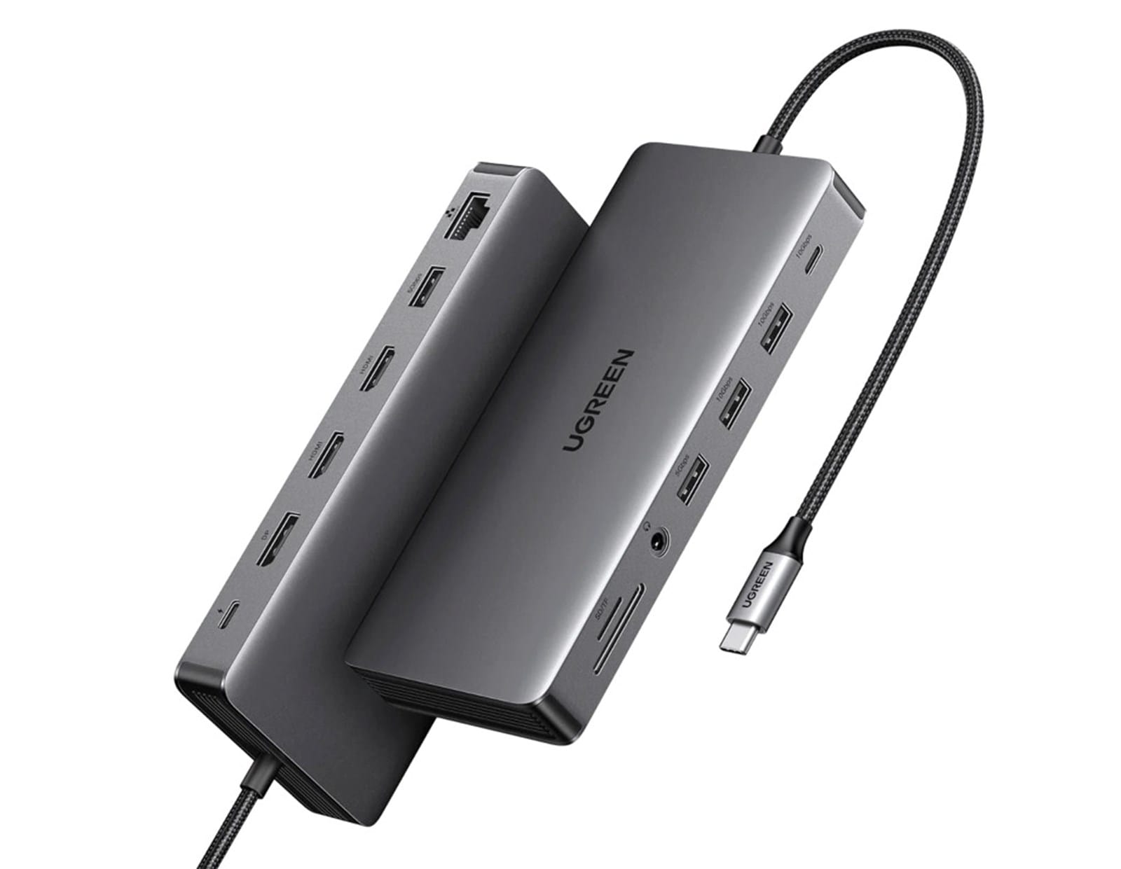 UGREEN 13-portni USB-C HUB 1xDP 4K60, 2xHDMI 4K60, 1xUSB-C PD 100W, 1xUSB-C, 4x USB-A, RJ45, 3.5mm, čitač kartica