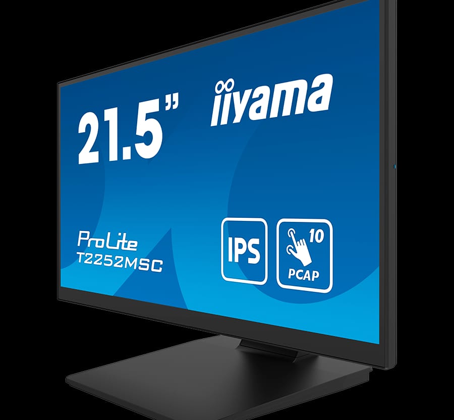 Alternative view of IIYAMA Monitor LED T2252MSC-B2 21.5" IPS TOUCH Capacitive 1920 x 1080, 250 cd/m2, 1000:1, 5ms, Touch points 10, Touch method stylus, finger, glove, Touch interface	USB, HDMI x1, DisplayPort x1, Speakers 2 x 1W, Tilt, VESA