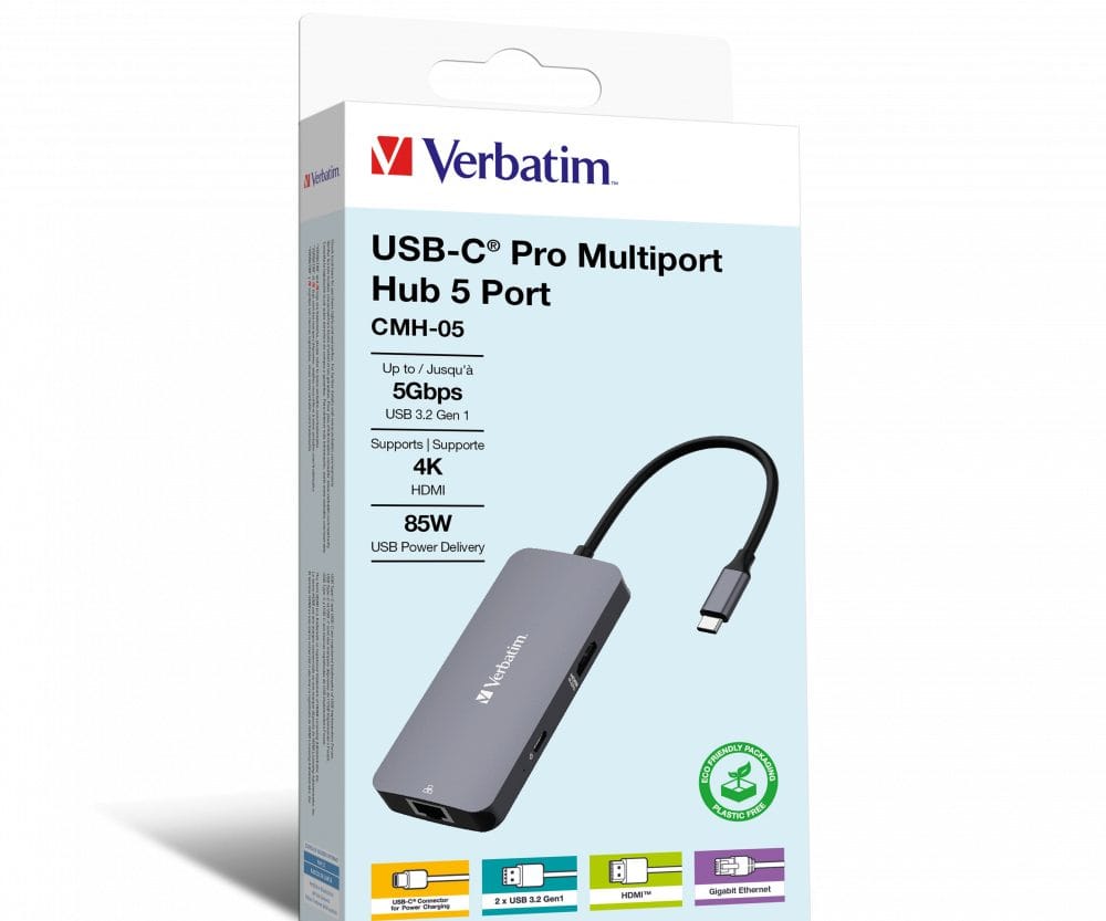 Verbatim CMH-05 Pro Multiport 5-portni USB-C HUB: 1xHDMI, 1xRJ45, 2xUSB-A, 1xUSB-C PD