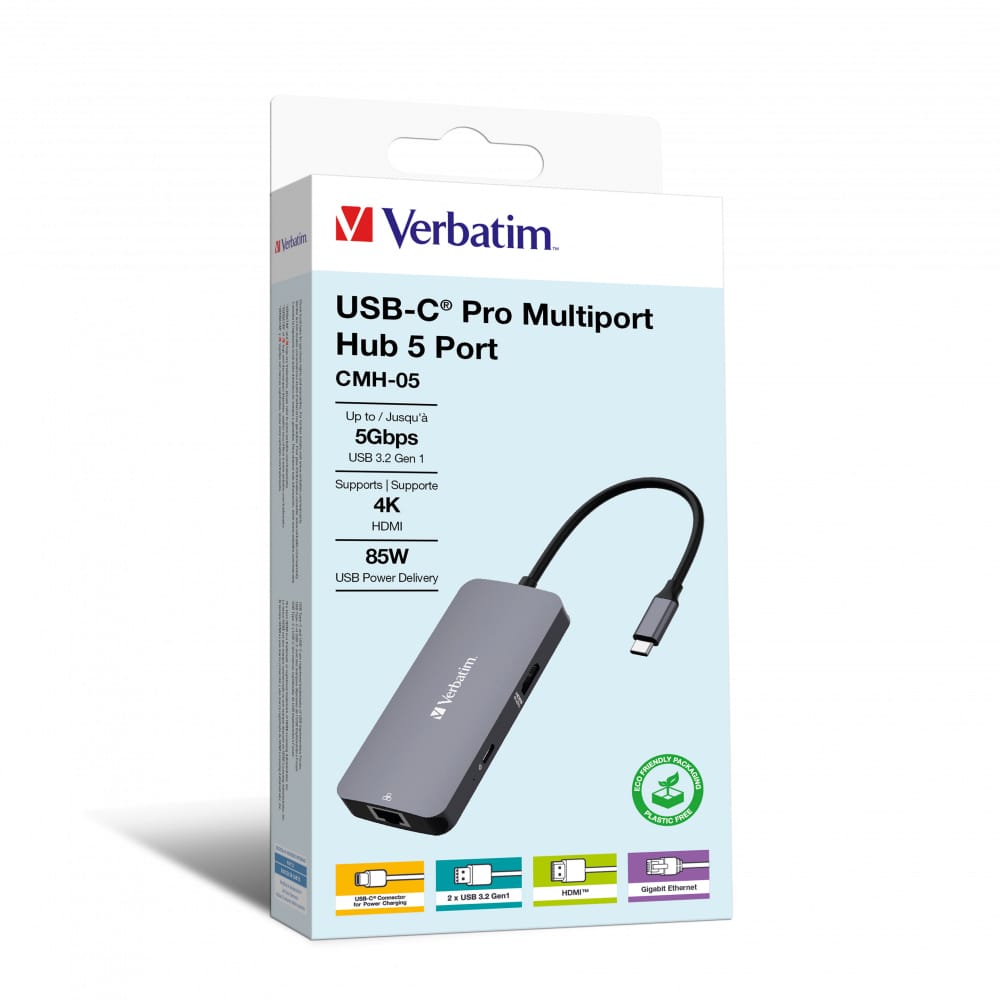 Verbatim CMH-05 Pro Multiport 5-portni USB-C HUB: 1xHDMI, 1xRJ45, 2xUSB-A, 1xUSB-C PD