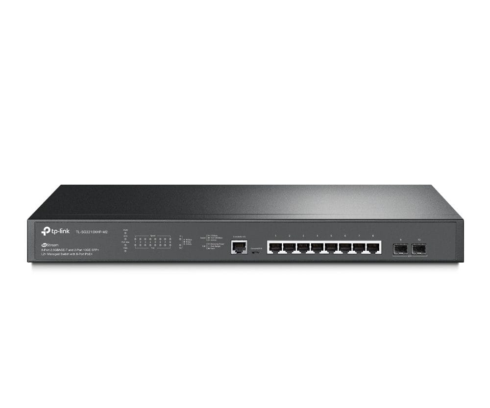TP-Link Omada JetStream 8-port 2.5Gbit L2+ upravljiv PoE+ preklopnik (Switch), 8×2.5G RJ45 PoE+, 2×10G SFP+, RJ45/Micro-USB Console port, 1U 19" rack mount (240W)