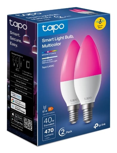 Alternative view of TP-Link Tapo Smart Wi-Fi višebojna žarulja E14, 8.6W, 470lm, 2500K - 6500K, glasovna kontrola (Amazon Alexa & Google Assistant)