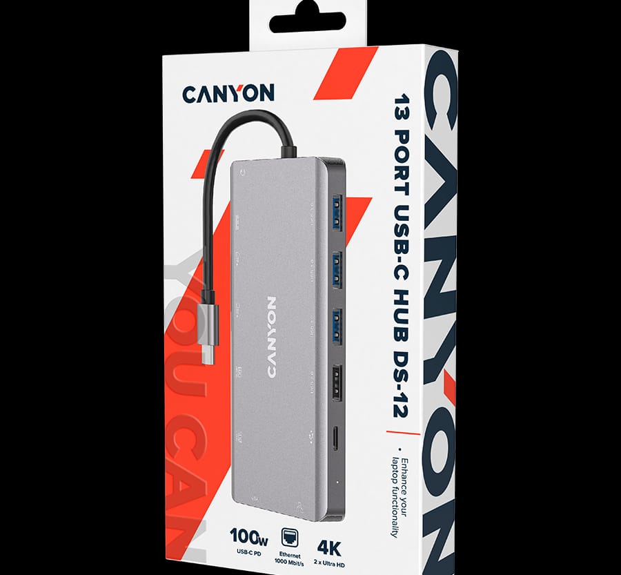 Alternative view of CANYON hub DS-12 13in1 4k USB-C Dark Grey