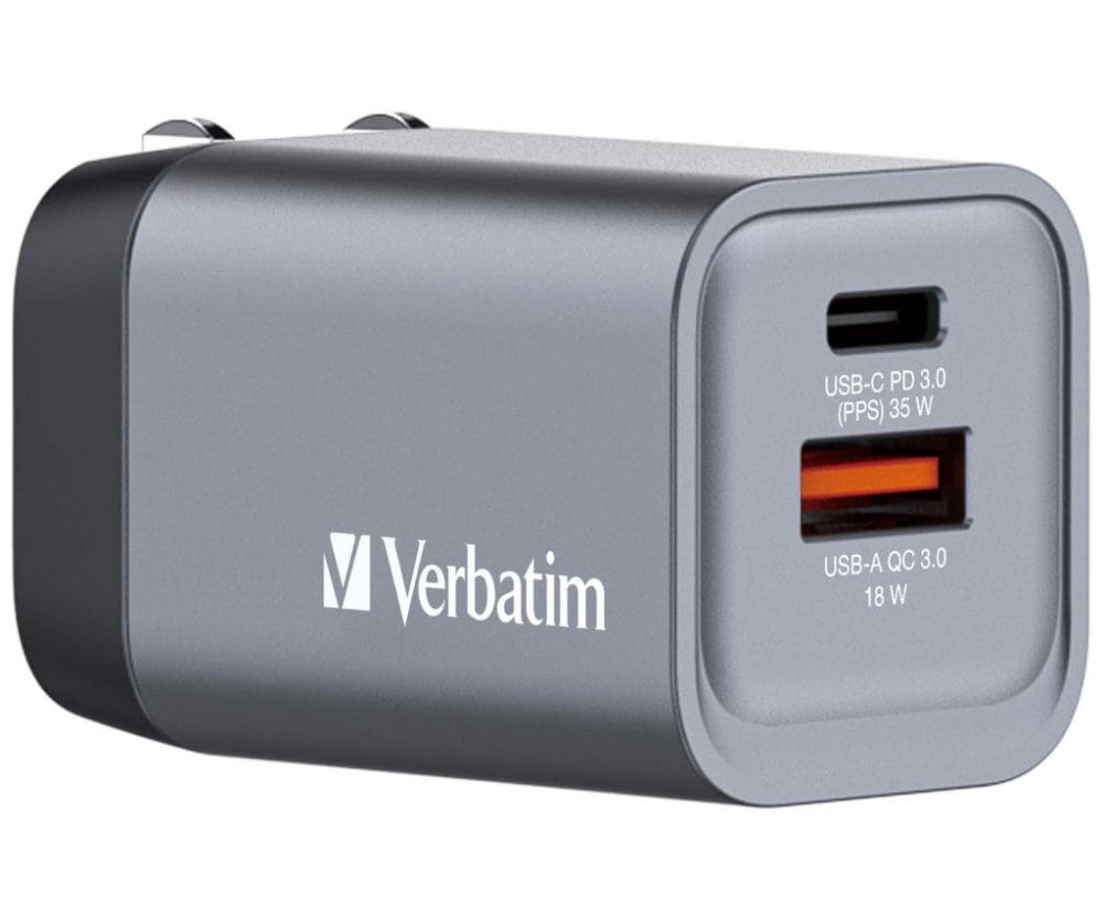 Verbatim GNC-35 GaN zidni punjač 35W, 1×USB-C PD 35W / 1×USB-A QC3.0