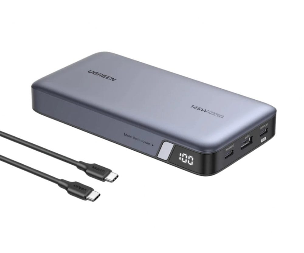 UGREEN prijenosni punjač (Powerbank) 25.000mAh, 145W brzo punjenje, 2×USB-C+1×USB-A, PD 3.0+QC 3.0, srebrni