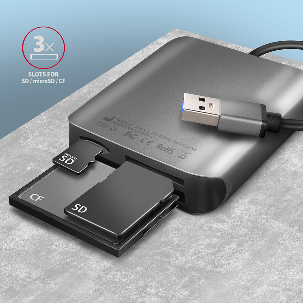 Čitač pametnih kartica AXAGON CRE-S3 SUPERSPEED USB-A UHS-II READER - Slika 3