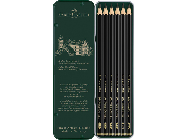 Olovka grafitna pk6 u metalnoj kutiji Pitt graphite matt Faber-Castell 115207 - Slika 2