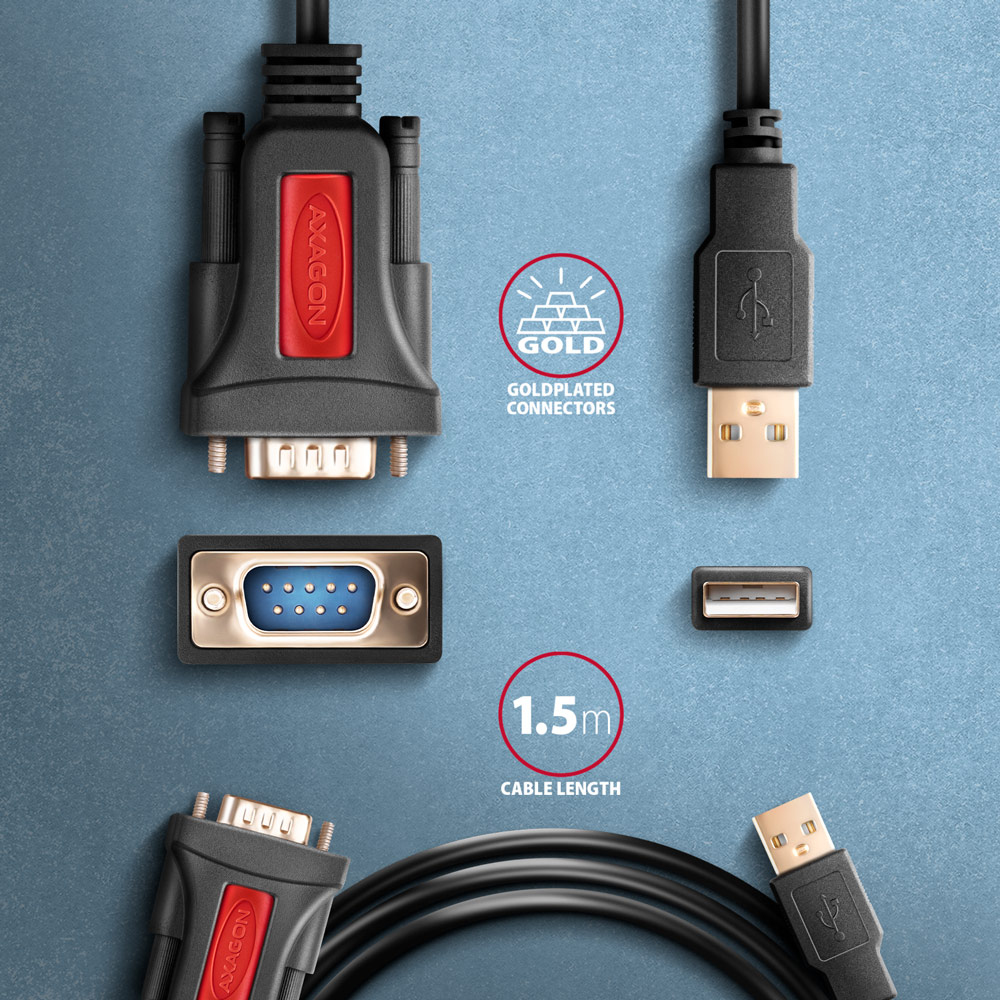 CC USB AM 2.0->DB9,Prolific, 1.5m, ADS-1PSN, Axagone - Slika 5