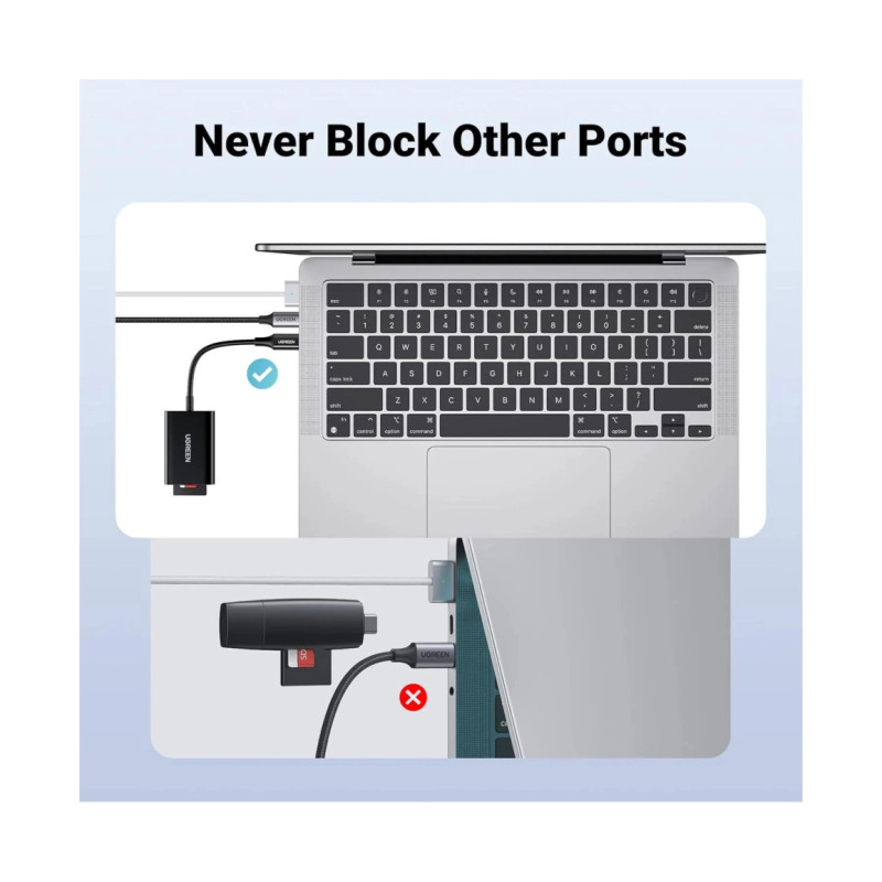 Alternative view of UGREEN čitač memorijskih kartica, TF/SD/MicroSD kartice, USB-C, 15cm, crni