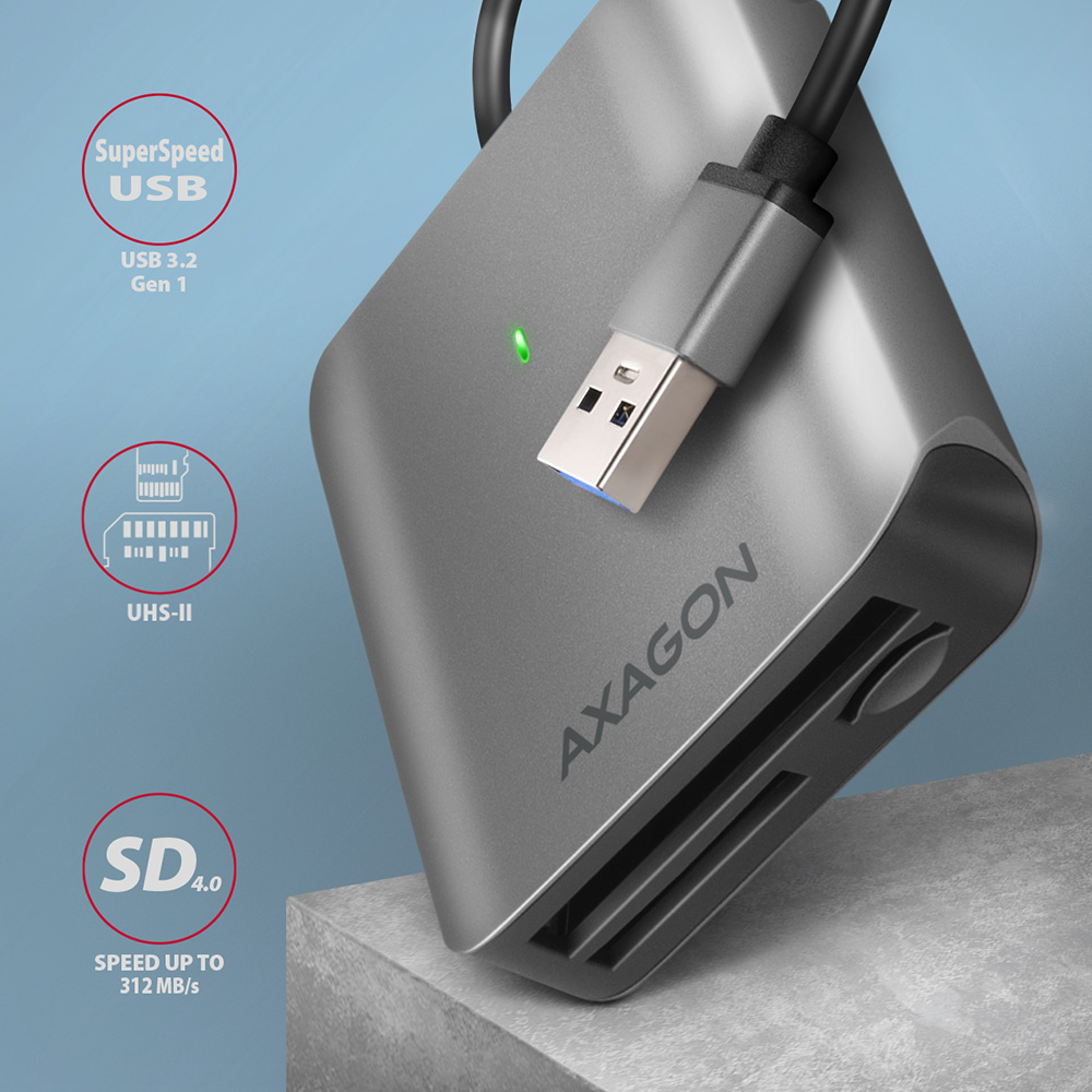 Čitač pametnih kartica AXAGON CRE-S3 SUPERSPEED USB-A UHS-II READER - Slika 2