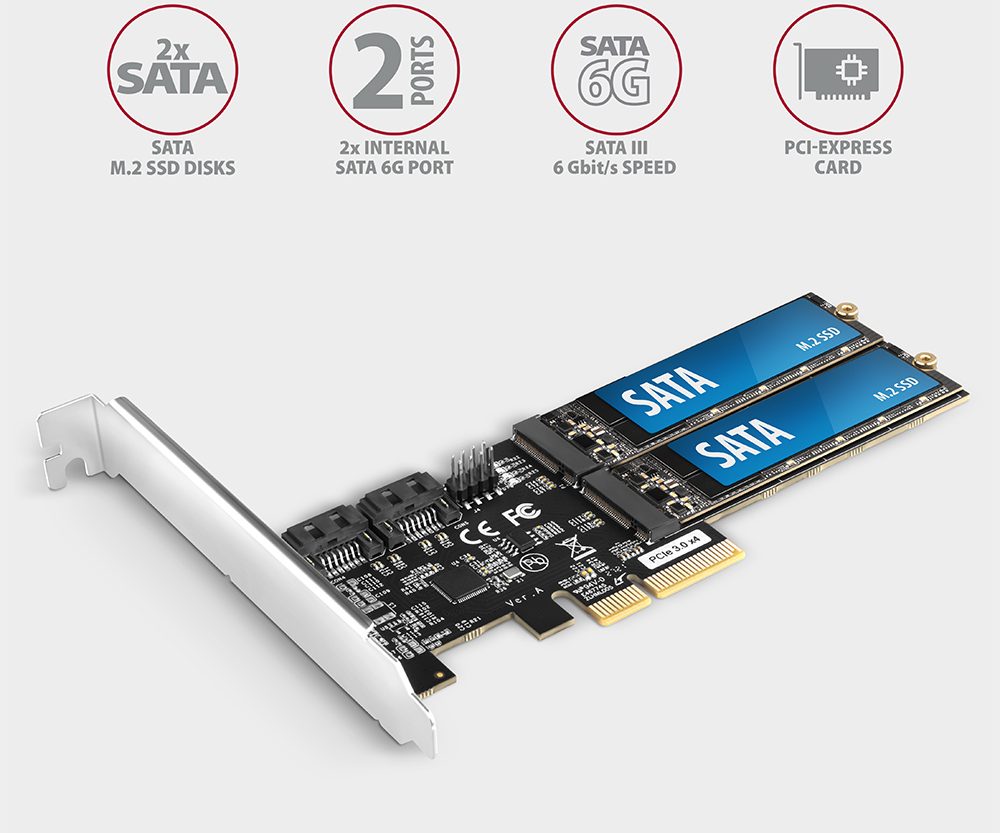 Alternative view of AXAGON PCES-SA4M2 PCIe Controller 2x Int./Ext. SATA III 6G ASMedia