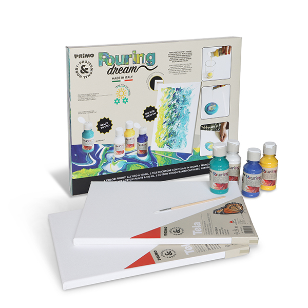 Alternative view of Set boja akrilna za tehniku izlijevanja 100 ml 4boje Pouring+2platna+kist Primo PAINTSET3