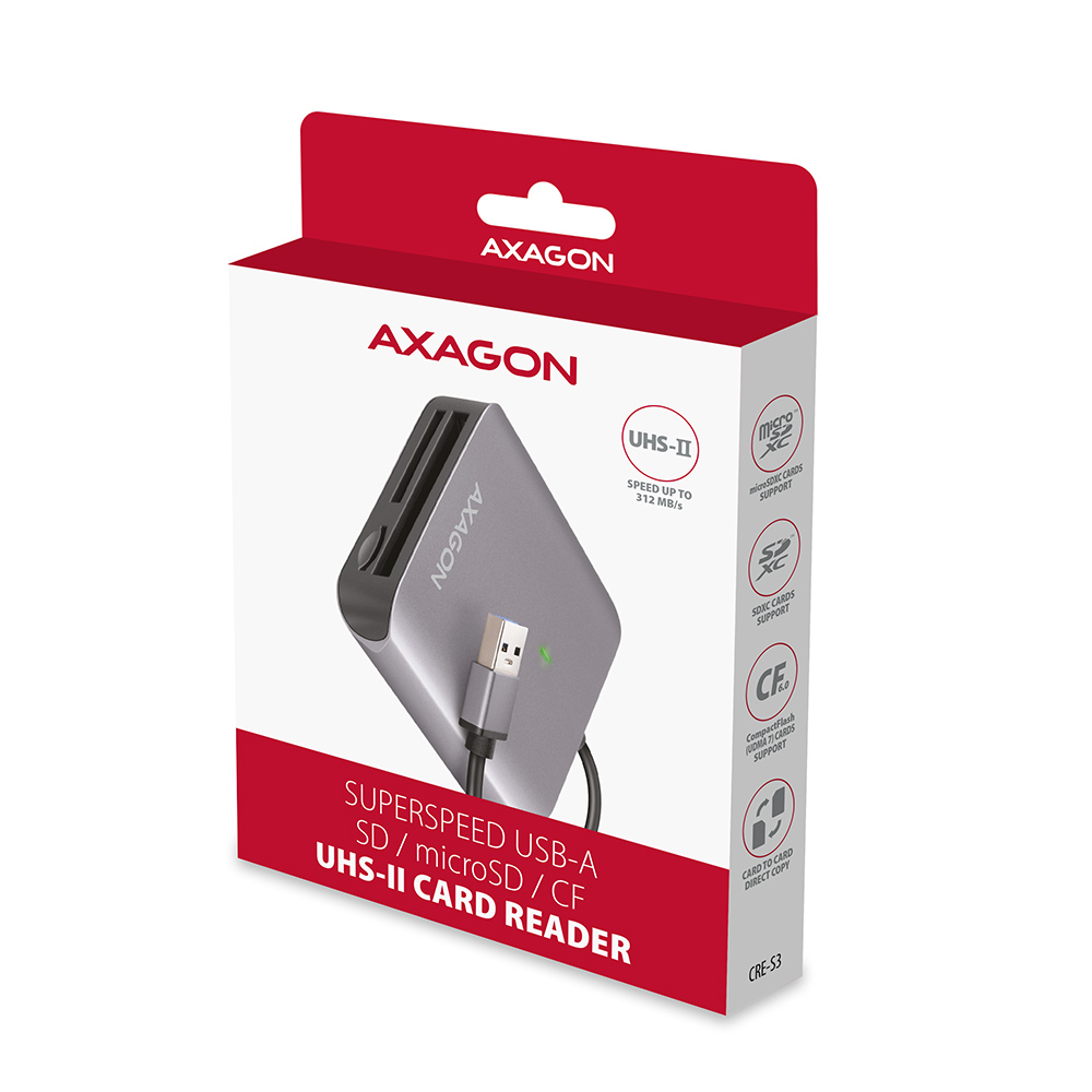 Čitač pametnih kartica AXAGON CRE-S3 SUPERSPEED USB-A UHS-II READER - Slika 8