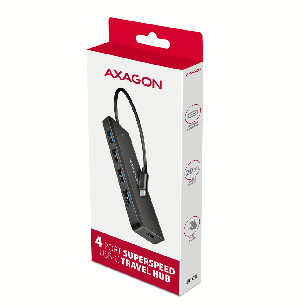 USB HUB 4 x USB 3.2 Gen1, USB-CM, 19cm, USB-C power IN, Axagon HUE-C1C - Slika 7