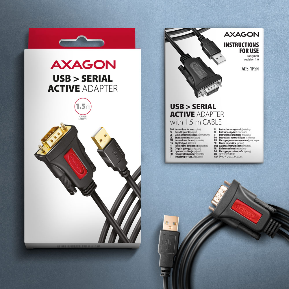 CC USB AM 2.0->DB9,Prolific, 1.5m, ADS-1PSN, Axagone - Slika 6