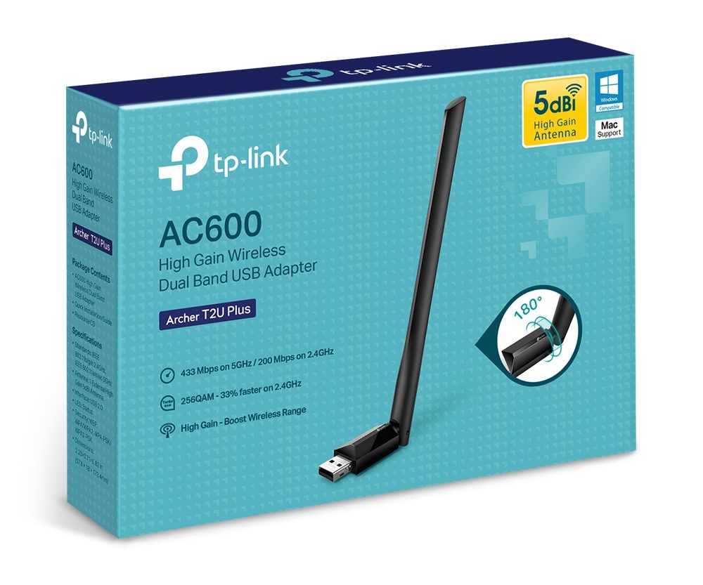 TP-Link AC600 Archer T2U Plus USB adapter bežični High-Gain Dual-Band USB adapter 200Mbps/433Mbps (2.4GHz/5GHz), 802.11a/b/g/n/ac, 5dB - Slika 4