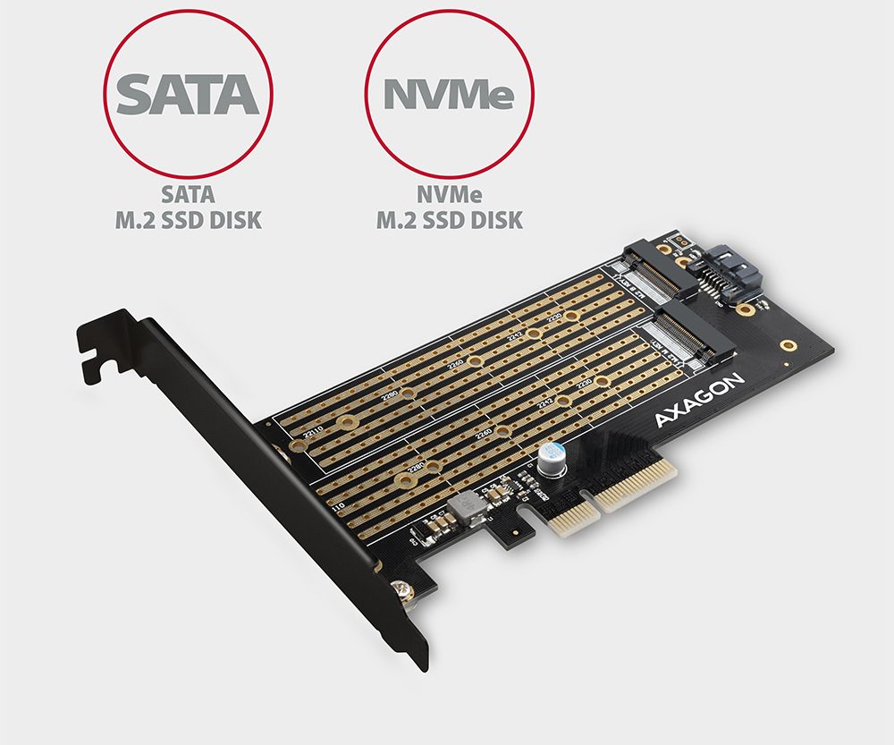 Alternative view of AXAGON PCEM2-D PCI-E 4.0 4x - DUAL M.2 SSD (NVMe + SATA)