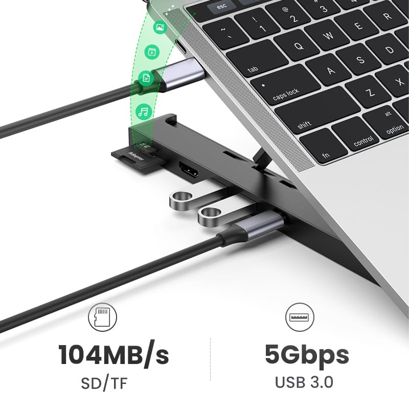 UGREEN X-Kit stalak za prijenosnik 5-u-1 HUB USB Type C - 2x USB 3.2 Gen, HDMI 4K 30 Hz, 3D, SD/microSD čitač - Slika 8