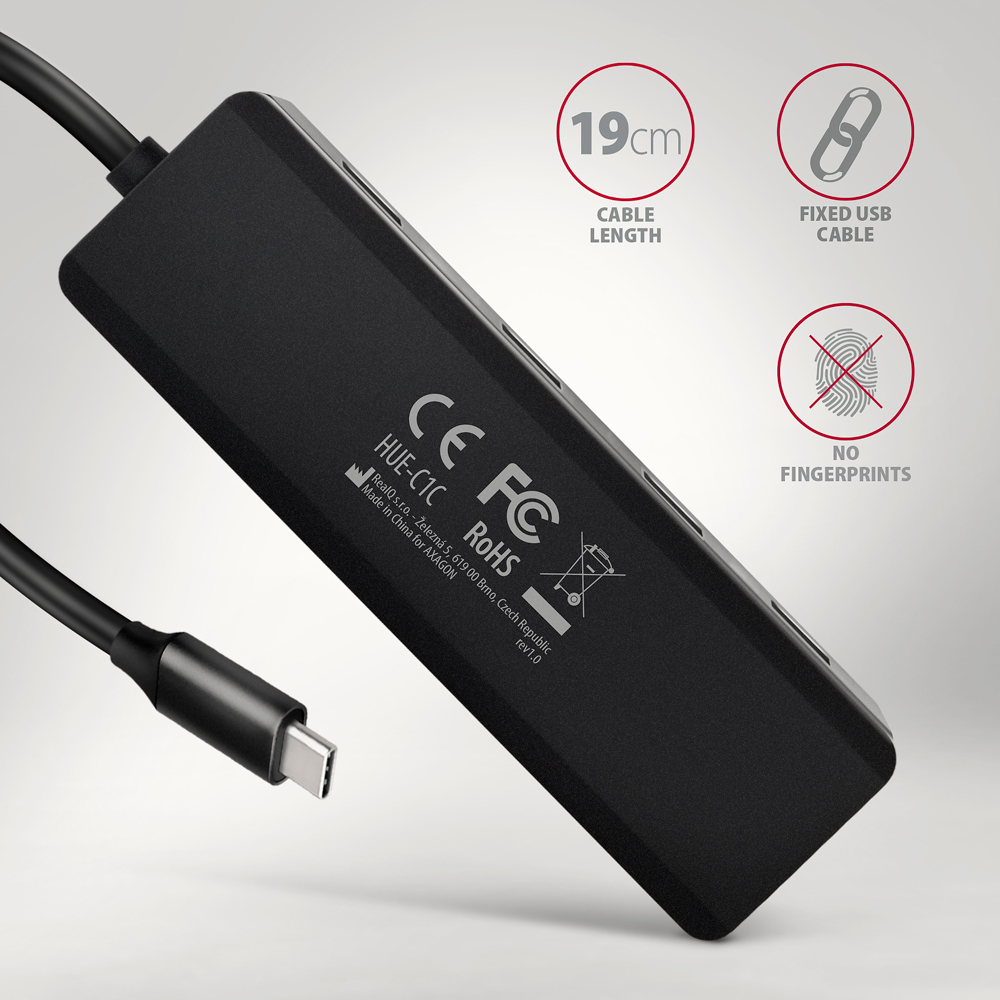 USB HUB 4 x USB 3.2 Gen1, USB-CM, 19cm, USB-C power IN, Axagon HUE-C1C - Slika 5