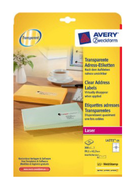 Etikete LK  99,1x42,3 mm polyester pk25L Zweckform 4772-25 prozirne