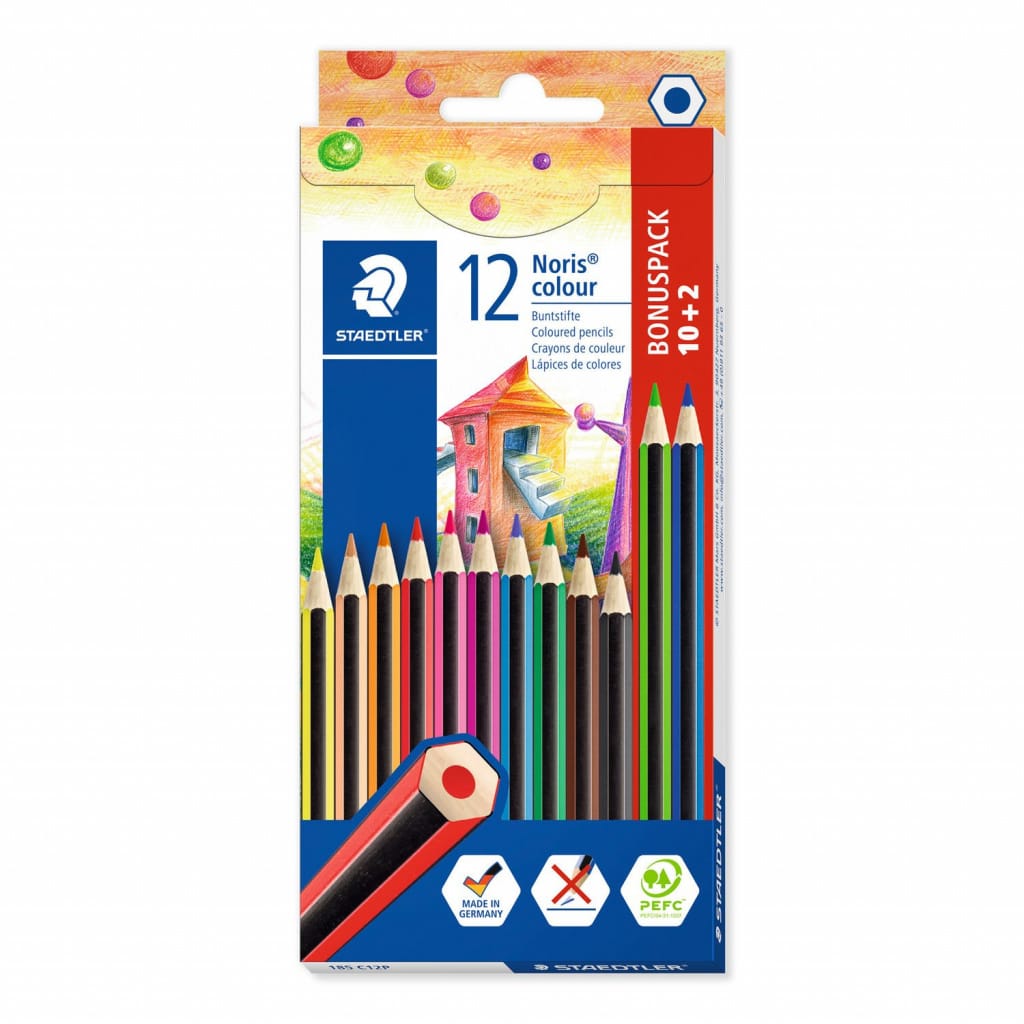 Boje drvene 12boja Noris colour Staedtler 185 C12P 10+2 boje gratis blister