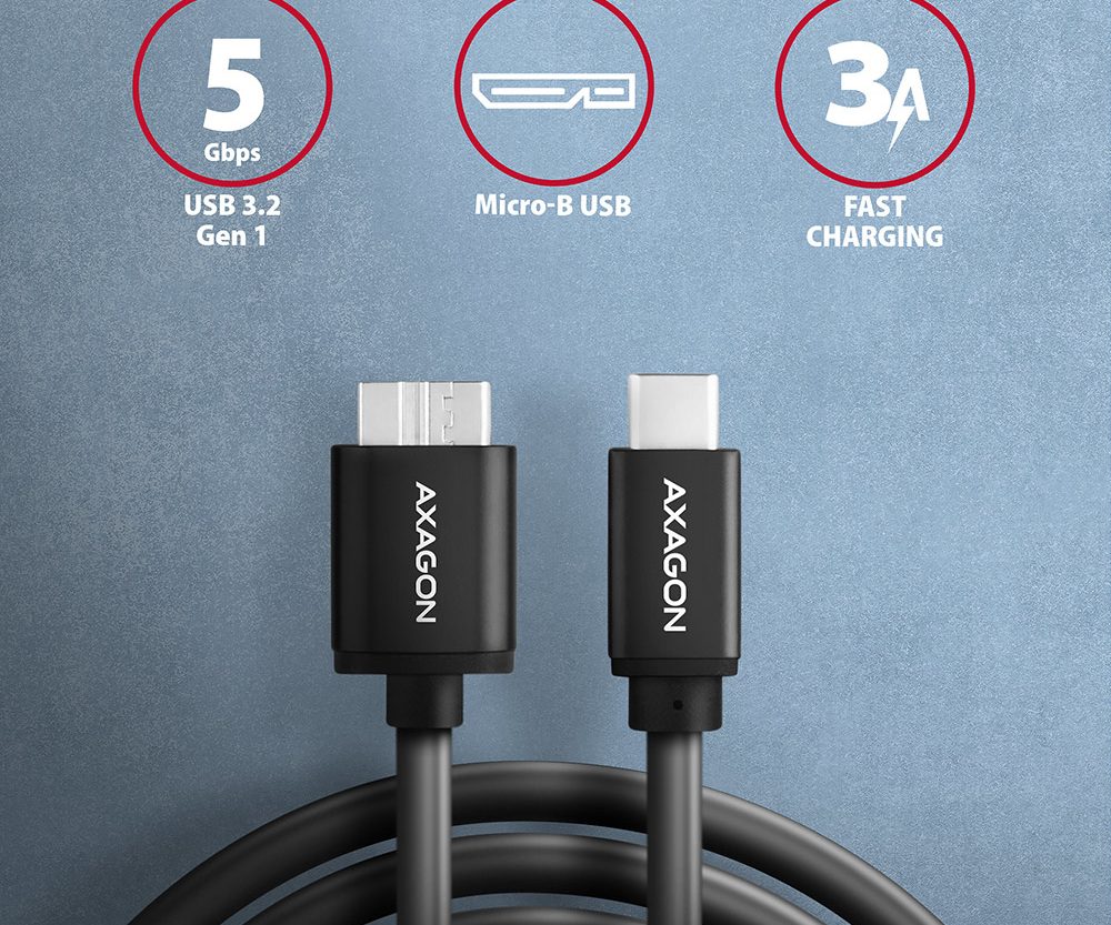 Alternative view of CC USB CM 3.2Gen1 -> USB MicroBM Superspeed, 1m, AXA