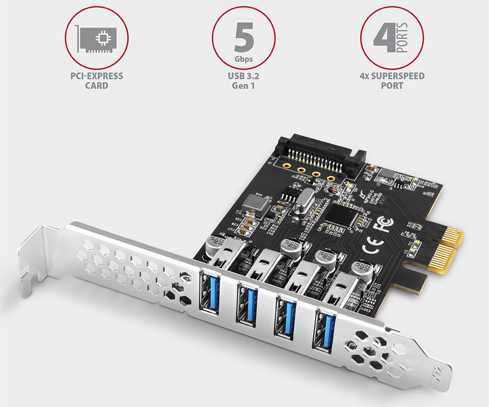 Alternative view of AXAGON PCEU-43RS PCIe Adapter 4x USB3.0
