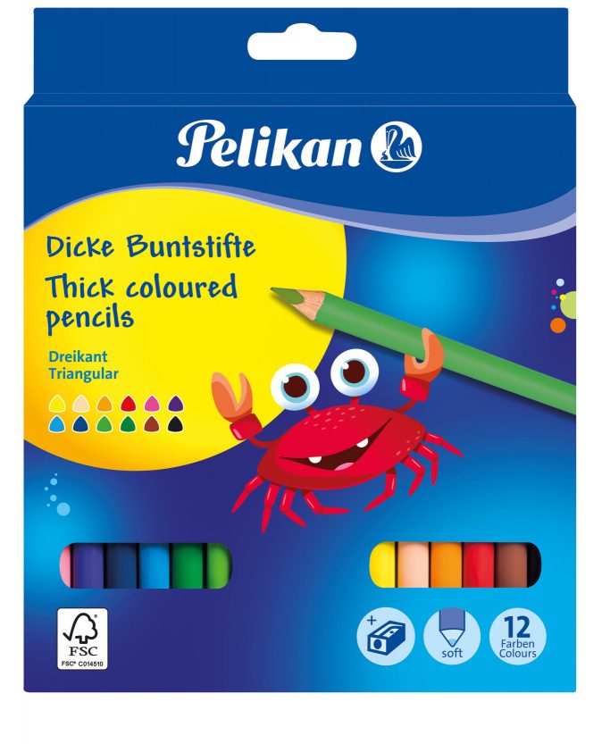 Boje drvene  12boja trokutaste Jumbo+šiljilo Pelikan 700160 (300001182) blister