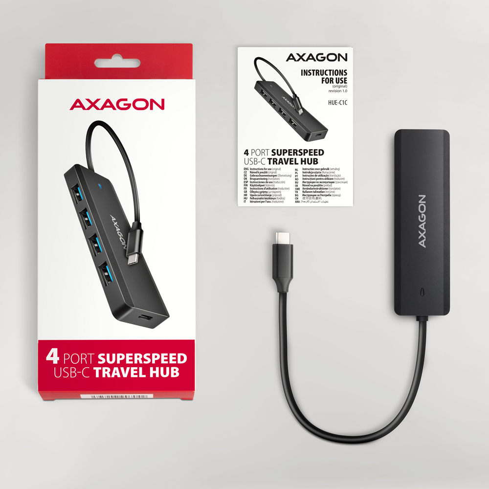 USB HUB 4 x USB 3.2 Gen1, USB-CM, 19cm, USB-C power IN, Axagon HUE-C1C - Slika 6