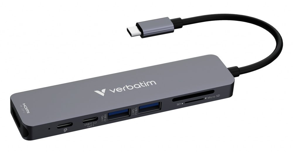 Verbatim USB-C Essentials Multiport Hub 7 priključaka: HDMI, USB-C, USB-C 3.2 Gen 1, 2 x USB-A 3.2 Gen 1, SD i microSD