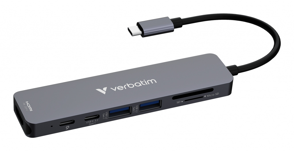 Verbatim USB-C Essentials Multiport Hub 7 priključaka: HDMI, USB-C, USB-C 3.2 Gen 1, 2 x USB-A 3.2 Gen 1, SD i microSD