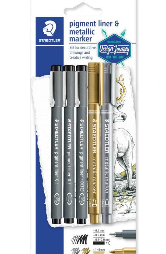 Set flomaster liner pigment+marker metallic Design Journey pk5 Staedtler 308 SBK3P3 blister
