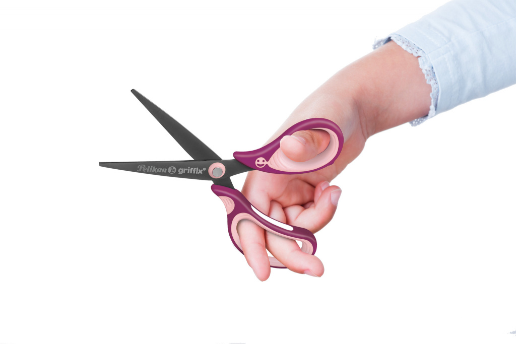 Škare školske 15 cm Griffix Pelikan 819107 (300009550) rozo-ljubičaste blister - Slika 3