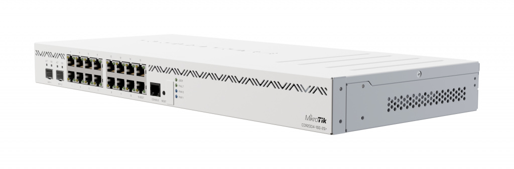 Alternative view of Mikrotik Cloud Core Router 2004-16G-2S+, Cortex-A57, 4GB DDR4, 128MB NAND, 16×GLAN, 2×SFP+, 1U rackmount, Dual PSU, RouterOS L6