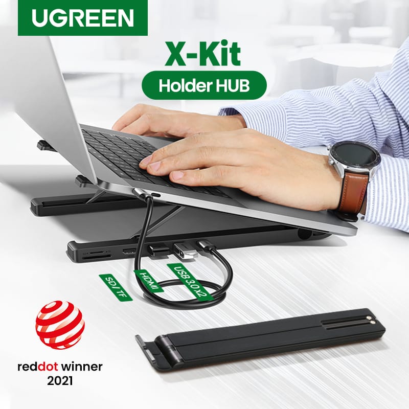UGREEN X-Kit stalak za prijenosnik 5-u-1 HUB USB Type C - 2x USB 3.2 Gen, HDMI 4K 30 Hz, 3D, SD/microSD čitač - Slika 4