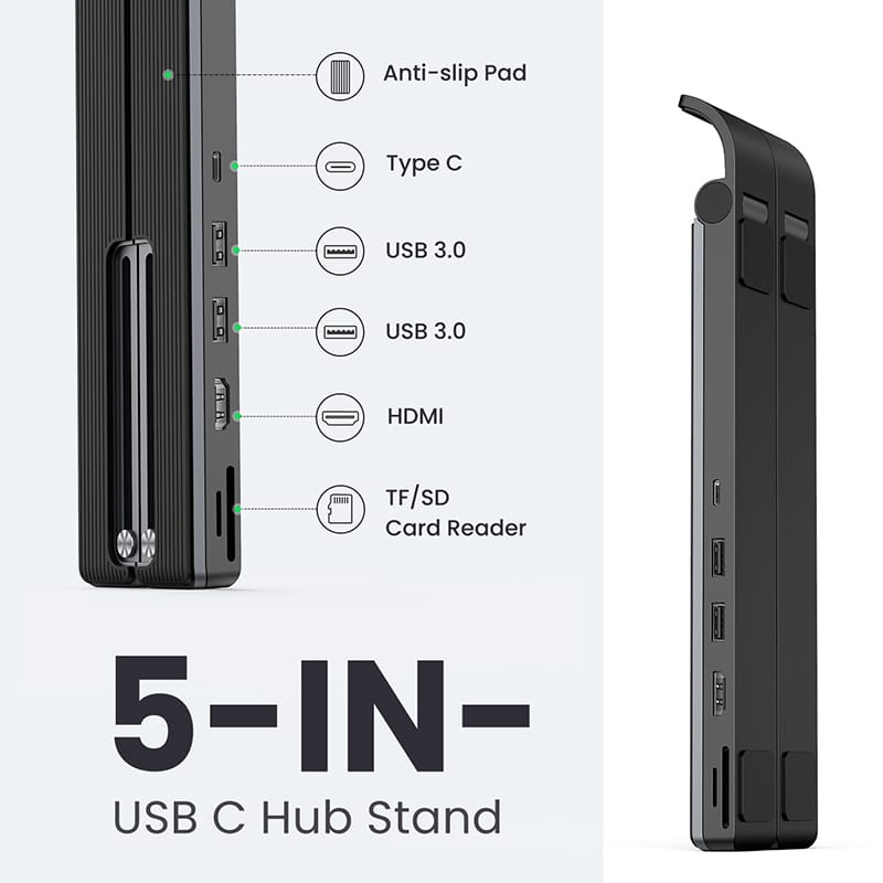 UGREEN X-Kit stalak za prijenosnik 5-u-1 HUB USB Type C - 2x USB 3.2 Gen, HDMI 4K 30 Hz, 3D, SD/microSD čitač - Slika 7