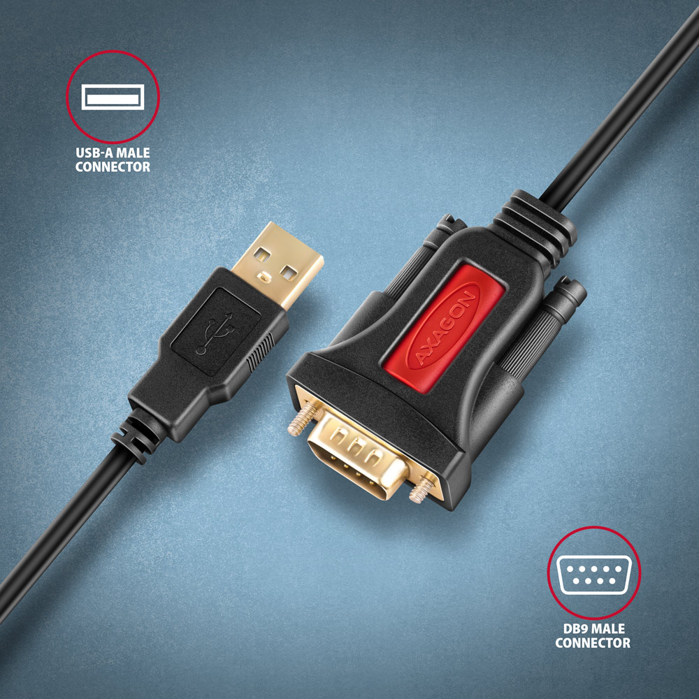 CC USB AM 2.0->DB9,Prolific, 1.5m, ADS-1PSN, Axagone - Slika 2