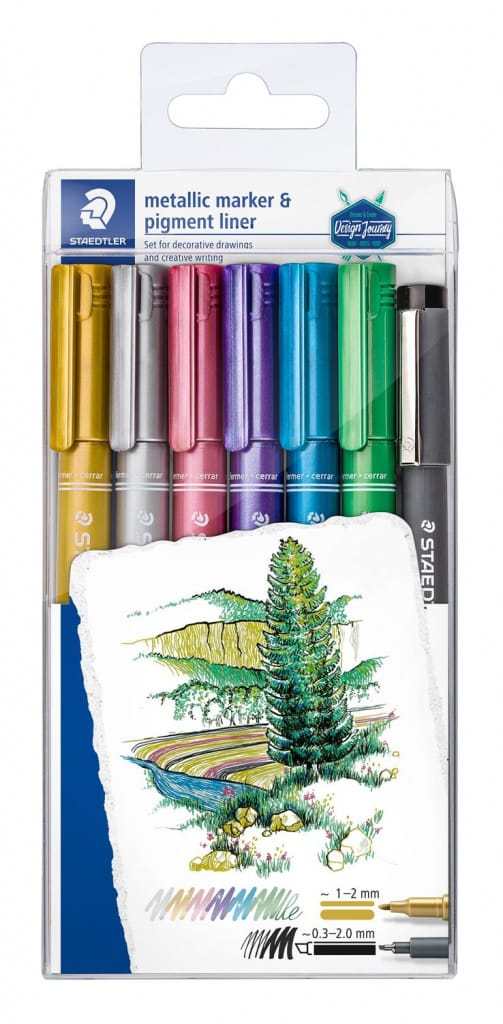 Marker nepermanentni 1-2 mm pk6 Metallic i pigment liner Design Journey Staedtler 8323-SWP6P blister