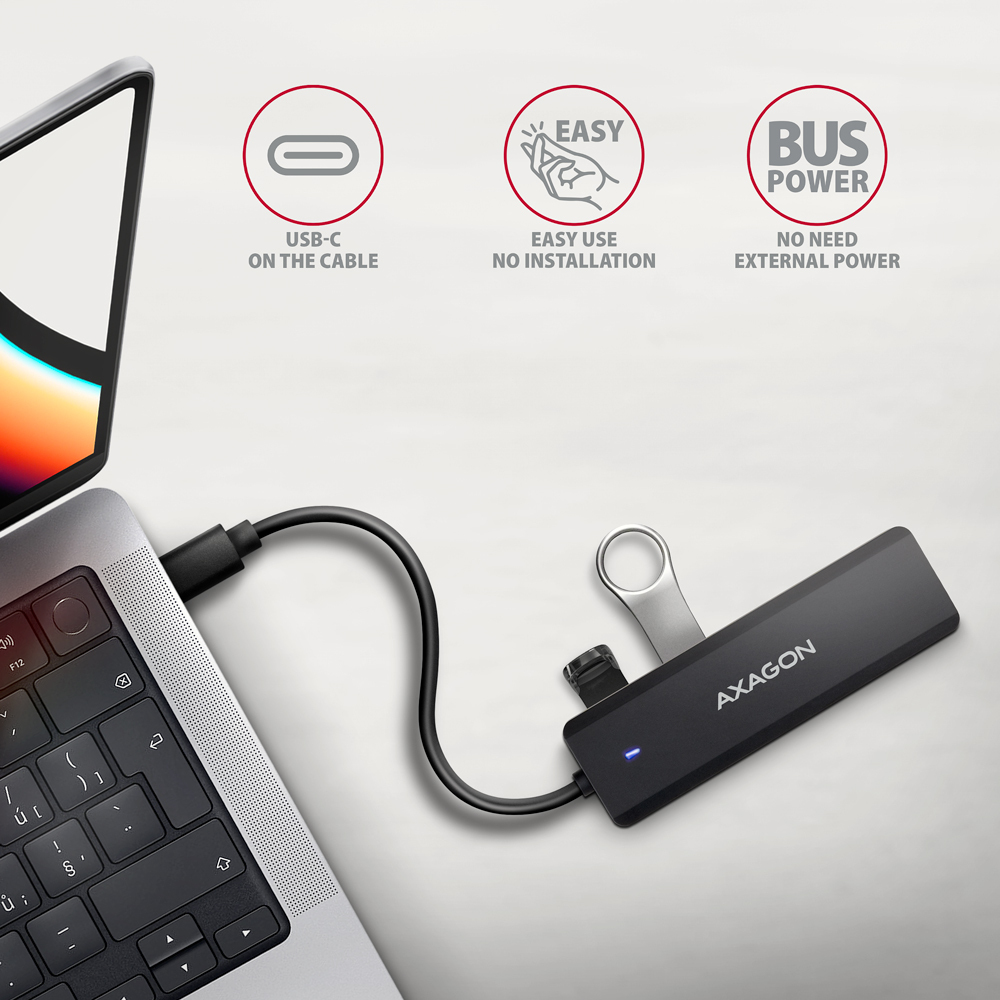 USB HUB 4 x USB 3.2 Gen1, USB-CM, 19cm, USB-C power IN, Axagon HUE-C1C - Slika 3