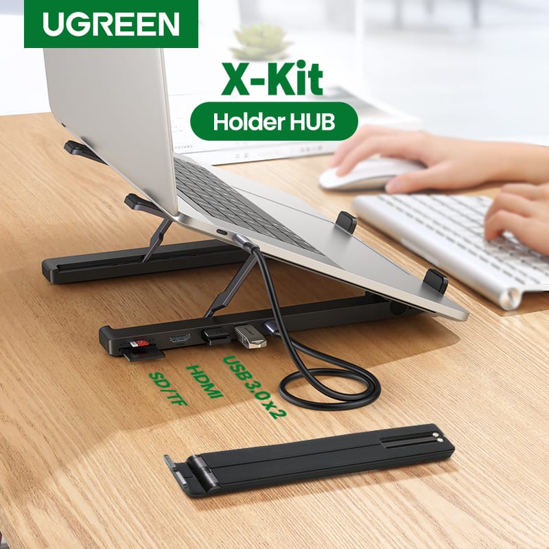 UGREEN X-Kit stalak za prijenosnik 5-u-1 HUB USB Type C - 2x USB 3.2 Gen, HDMI 4K 30 Hz, 3D, SD/microSD čitač - Slika 5
