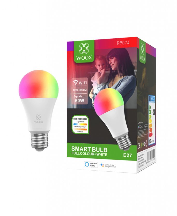 Alternative view of WOOX WiFi Smart LED RGB+CCT žarulja E27, 10W, 806lm, 2700K-6500K dimabilna, WooxHome app, glasovna kontrola - Alexa & Google Assistant (R9074)