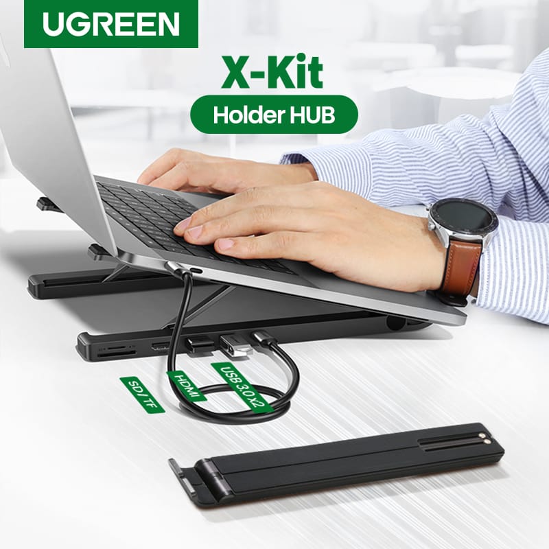 UGREEN X-Kit stalak za prijenosnik 5-u-1 HUB USB Type C - 2x USB 3.2 Gen, HDMI 4K 30 Hz, 3D, SD/microSD čitač - Slika 6