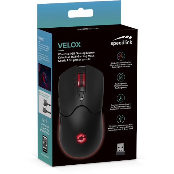 Miš Speedlink Velox, RGB, bežični Bluetooth, 4800 DPI, punjivi, crni